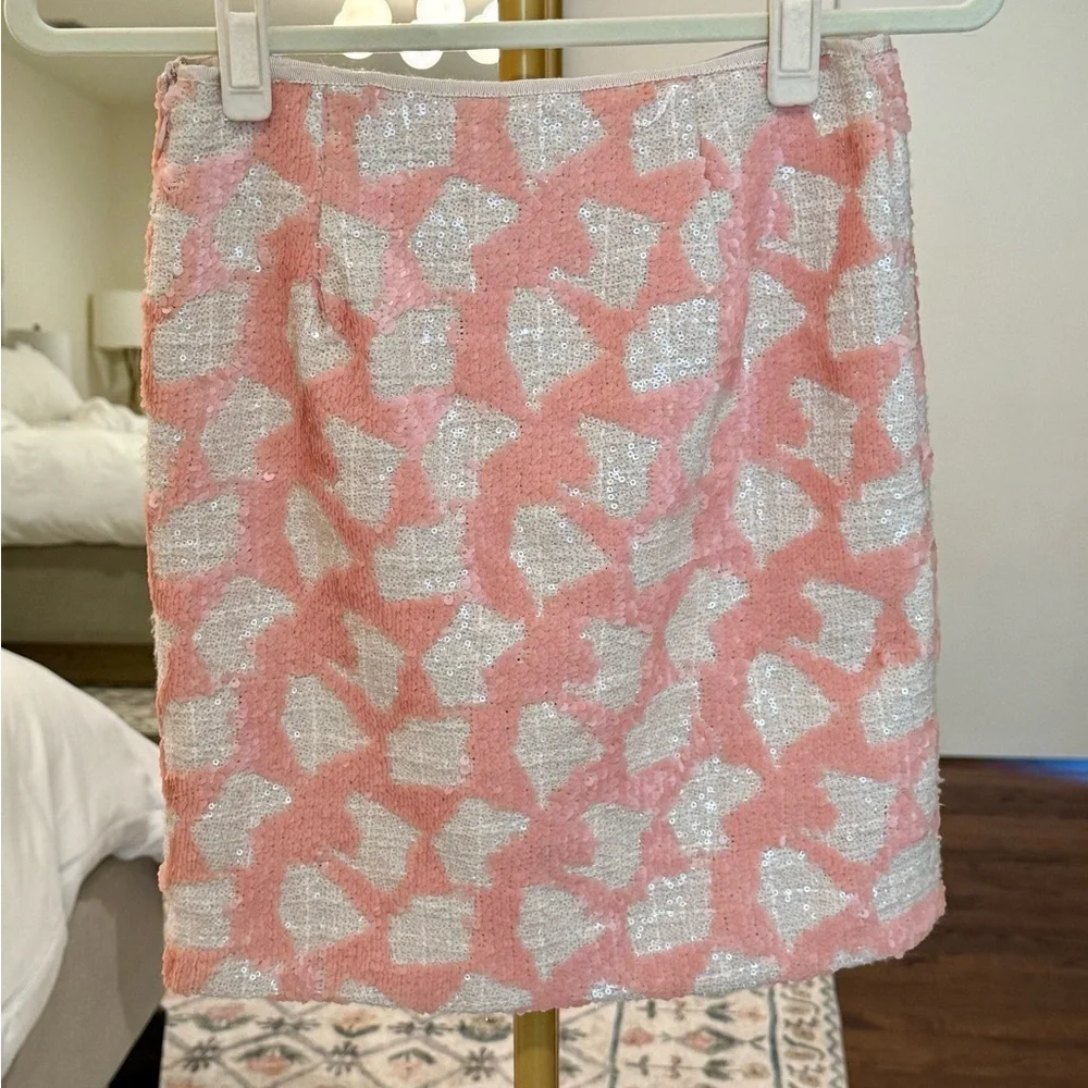 Banana Republic Pastel Pink Ivory Sequin Patterned Mini Skirt- Size 0